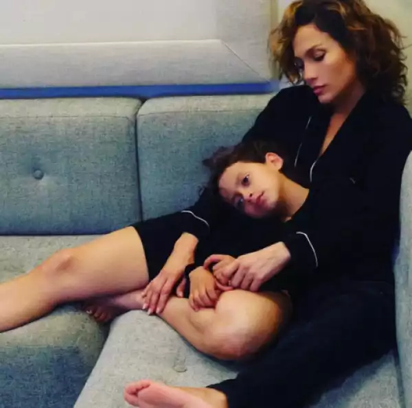Jennifer Lopez And Son Look Lovely As She Cuddles Him On The Couch